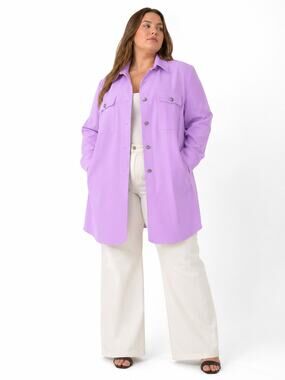 Vintage 90s Minimalist Lilac Long Line Shirt Jacket Womens Size 1X Soft Girl